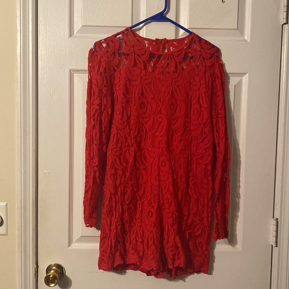 Pants - Sexy red lace short romper